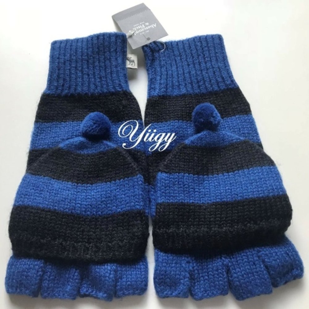 🍀 Abercrombie & Fitch 🍀 Warm Women A&F Blue Black Gloves Mitten NEW 🍀
